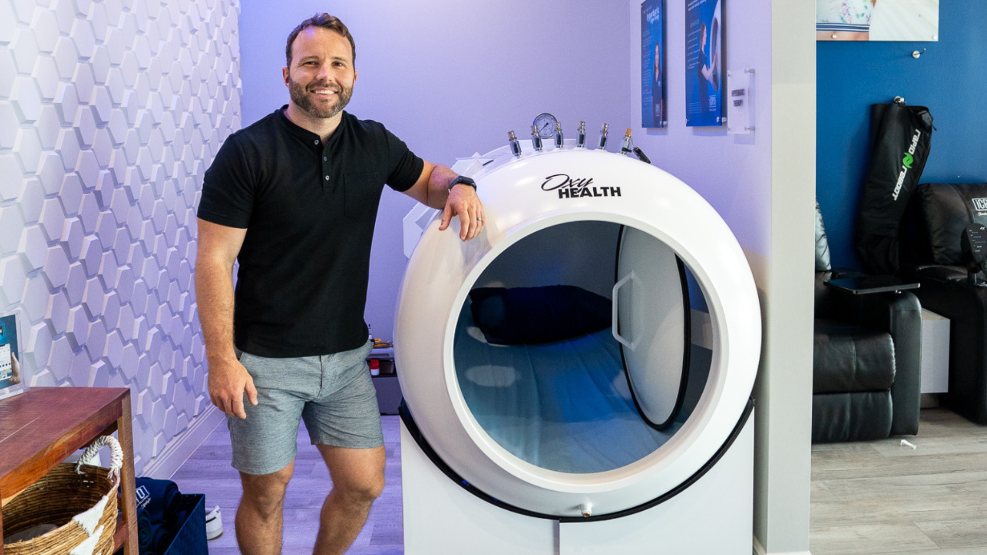 Patient relaxing in hyperbaric oxygen chamber
